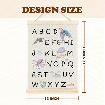 123 12x16 Set 2 Supwhd Ocean Nursery Decor, Alphabet Numbers Ocean Animals Poster Hanger Frame, Sea Animals ABC
