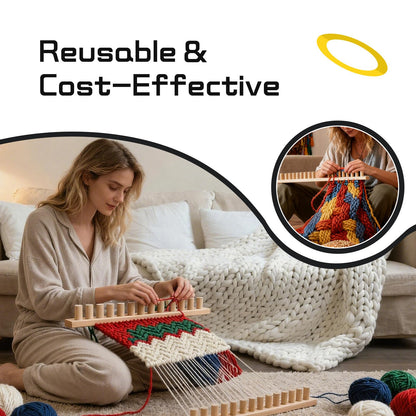 46-Inch Wooden Chunky Blanket Loom, Adjustable Hand Knitting Yarn Chunky Blanket Kit, Portable for DIY