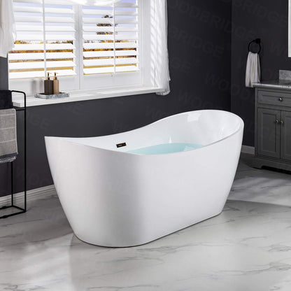 WOODBRIDGE 71" Acrylic Freestanding Bathtub Contemporary Soaking Tub, White Acrylic (Oil Rubbed Bronze Drain/Overflow),B0017 ORB Drain &O