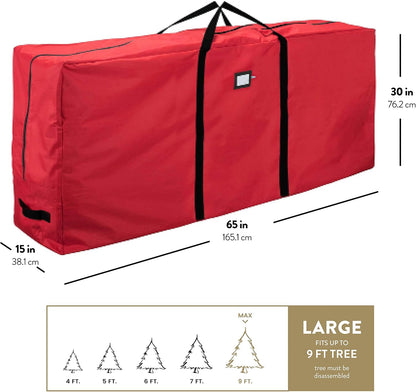 ZOBER Christmas Tree Storage Bag - 600D Oxford Fabric, Waterproof & Tear-Proof - Fits 9 Ft Trees - Red