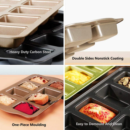 Non-Stick Mini Loaf Pan, 8-Cavity Carbon Steel Baking Tray, Golden