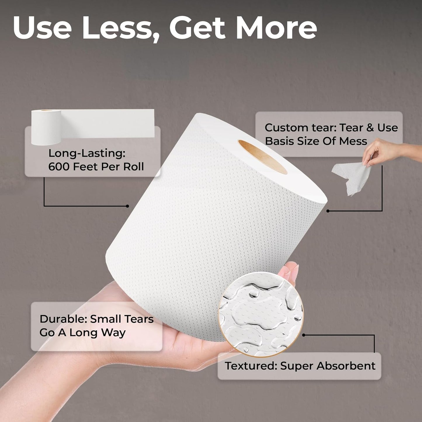 600' 1 8" 1 2" Commercial Restaurantware-Paper Towel Roll x Roll Long Paper Towel Wide Hand Towel Roll Ply Universal