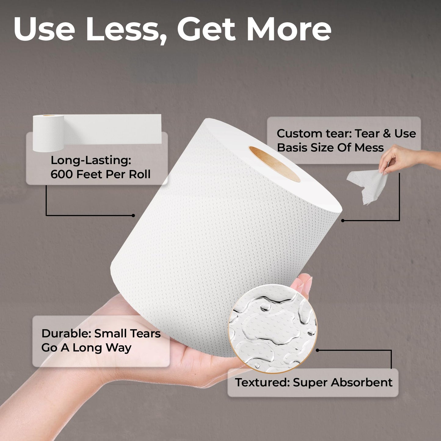Restaurantware-Paper Towel Roll 600' x 1 Roll Long Paper Towel 8" Wide Hand Towel Roll 1 Ply Universal Dispenser 2" Core Hardwound High Absorbency Everyday Use For Commercial Washroom White