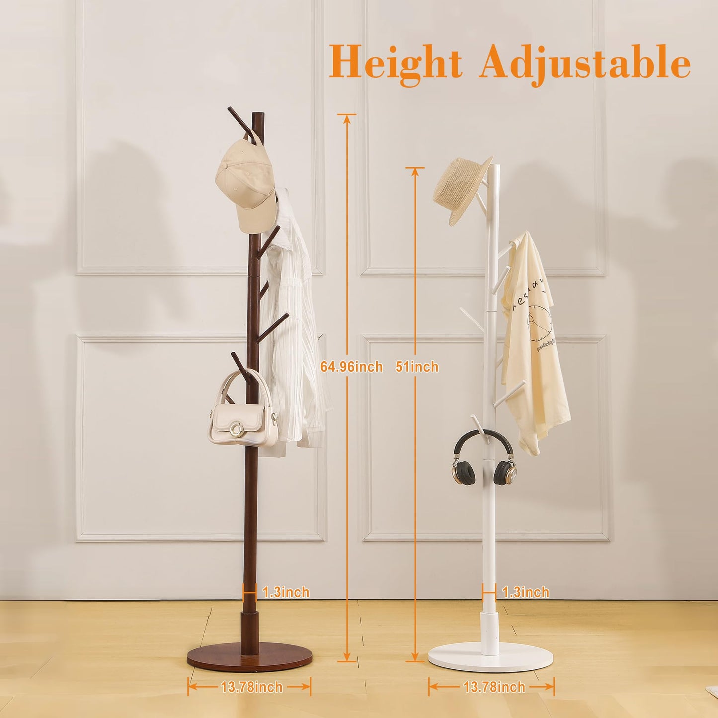 VECELO Coat Rack Freestanding, Entryway Hanger Stand, Umbrella Holder, Hall Tree With Hooks, Floor Standing Tree Stand,White