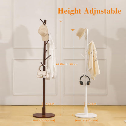 VECELO Coat Rack Freestanding, Entryway Hanger Stand, Umbrella Holder, Hall Tree With Hooks, Floor Standing Tree Stand,White