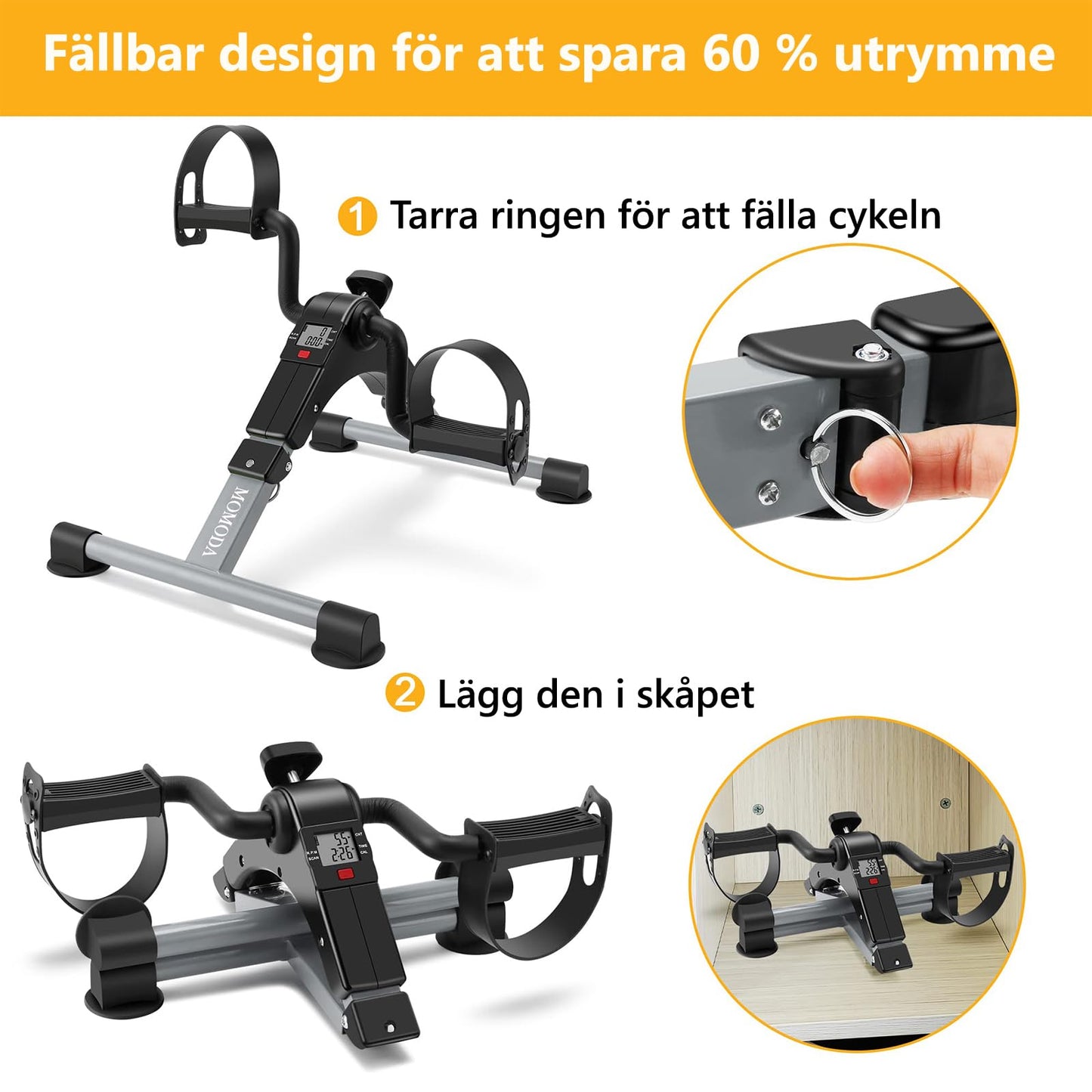 Pedal Exerciser Desk Exercise Bike Leg and Arm Exercise Bike with LCD Monitor Foldable and Porable (Black/Grey)