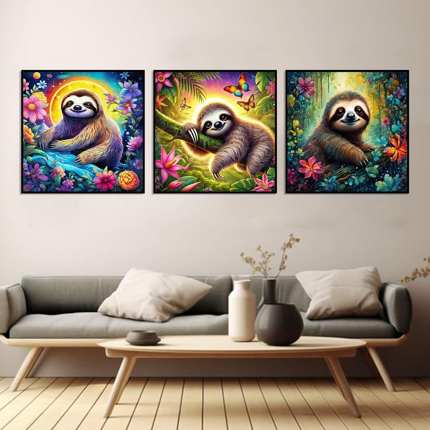 Paint by Numbers for Adults and Kids Beginner, 3 Pack Flower Sloth Painting by Number Kits On Canvas, Number Artist Paint by Number Kit DIY Acrylic Paints, Home Wall Decor Gift 12X12 inch