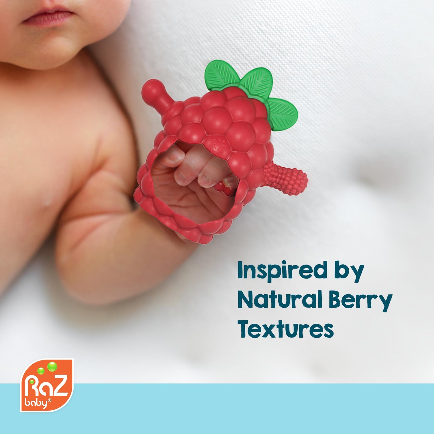 RaZbaby RaZberry Grip Silicone Teether Toy for 3M+ | Drop Resistant Hand Held Teether for Babies and Infants - Designed by Nature with Our Patented BerryBumps Multitextured Design | 3M+, Pink