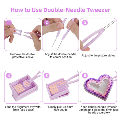 MVRPOWER Bead Kit for Perler with 5mm Beads Storage Box, Double-Needle Tweezer & Aligner Tray for Effortless Crafting