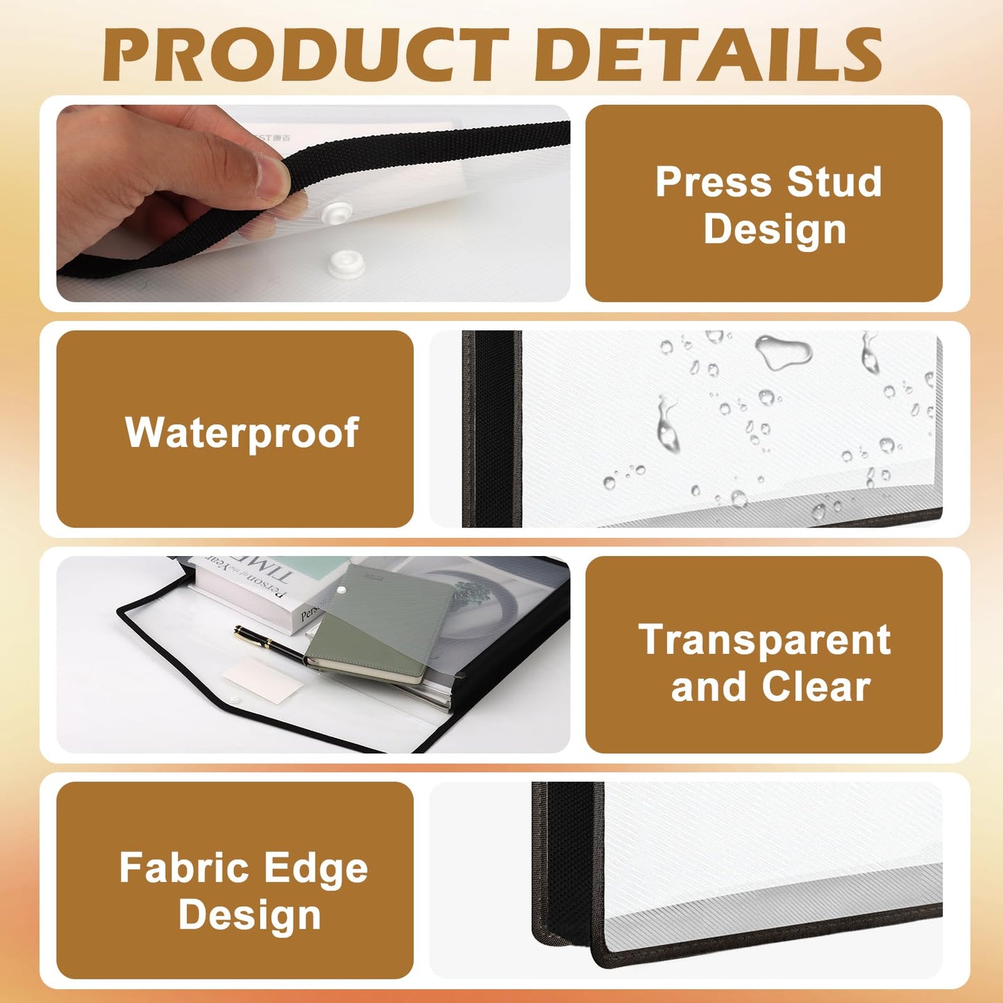 6 PCS 11 x 17 Inch Expandable Tabloid Size Document Folder with Label A3 Plastic Folders for Documents Black Expanding File Wallet Envelope Size Waterproof Clear Plastic File Pouch for Office