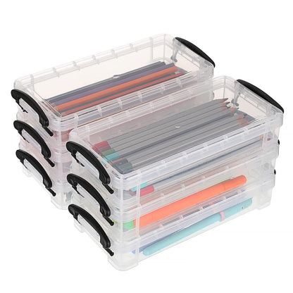 BTSKY Set of 6 Large Capacity Pencil Box, Office Supplies Storage Organizer, Brush Painting Pencils Container for Watercolor Pens and Drawing Tools (Black)