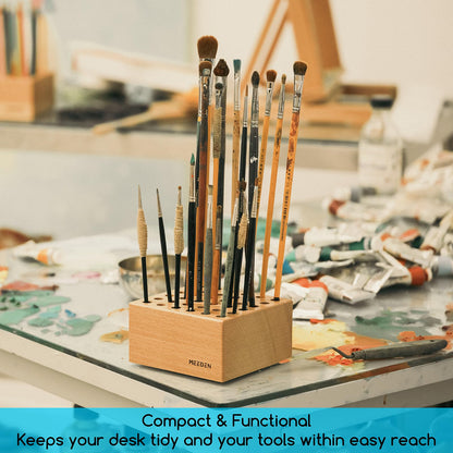 MEEDEN 2Pcs Beechwood Pencil and Brush Holders: 36 Holes Paint Brush Storage Organizer & Holder Rack - Wood Block Pencil Holder for Paintbrushes, Pens and Art Tools - Paint Brush Holder Display Stand
