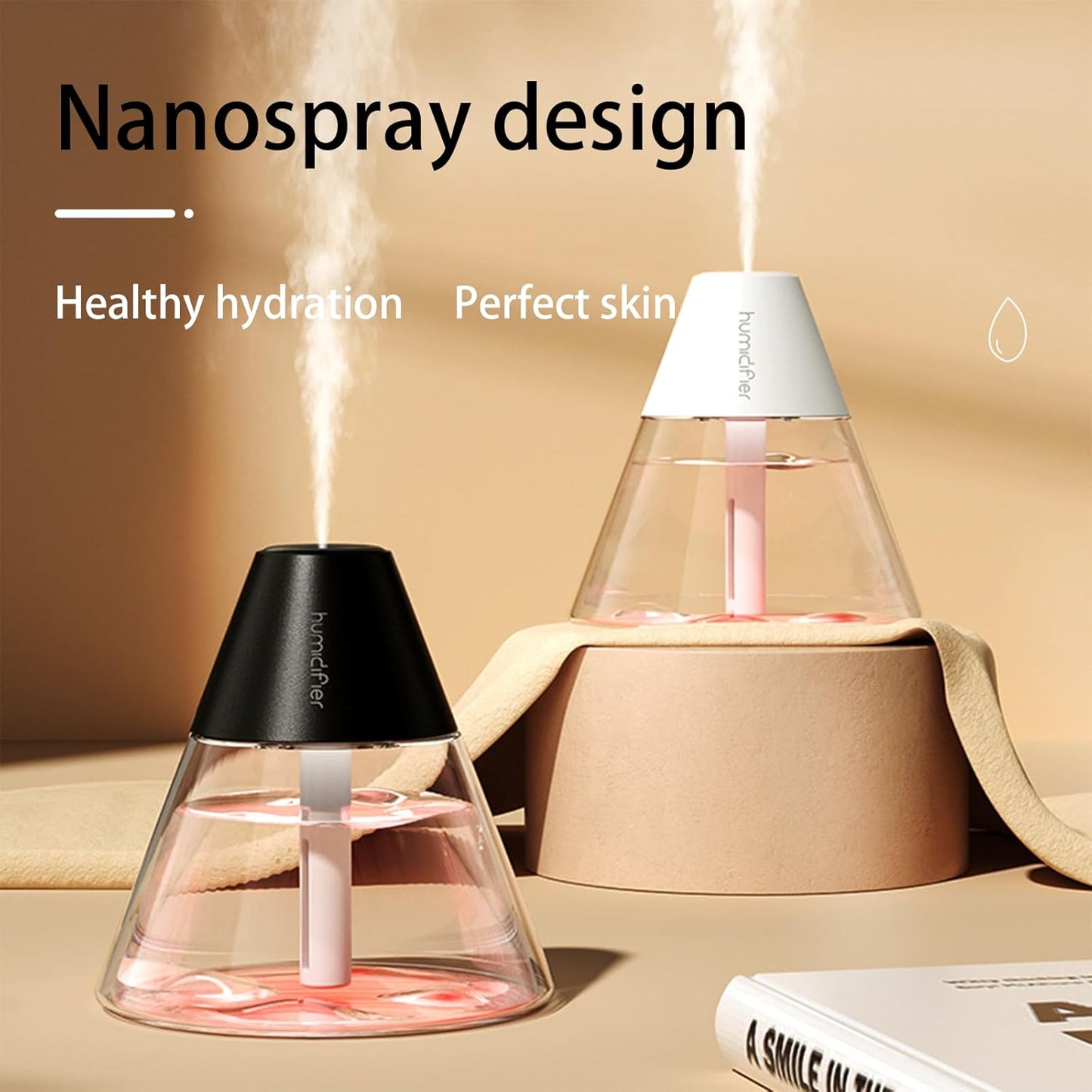 INVODA Mini Humidifiers, 260ml USB Personal Cool Mist Humidifier, Cute Volcanoes Desktop Air Humidifier with Night Light