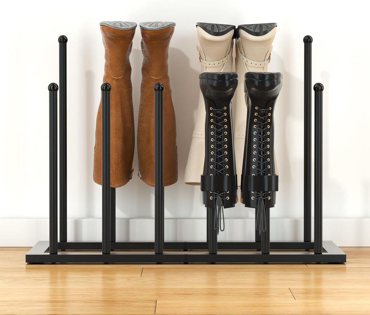 6 Closet, (Black-6pairs) Urban Deco Free Standing Shoe Racks, Boot Organizer for Tall Boots, Black Metal Boot Rack Fit