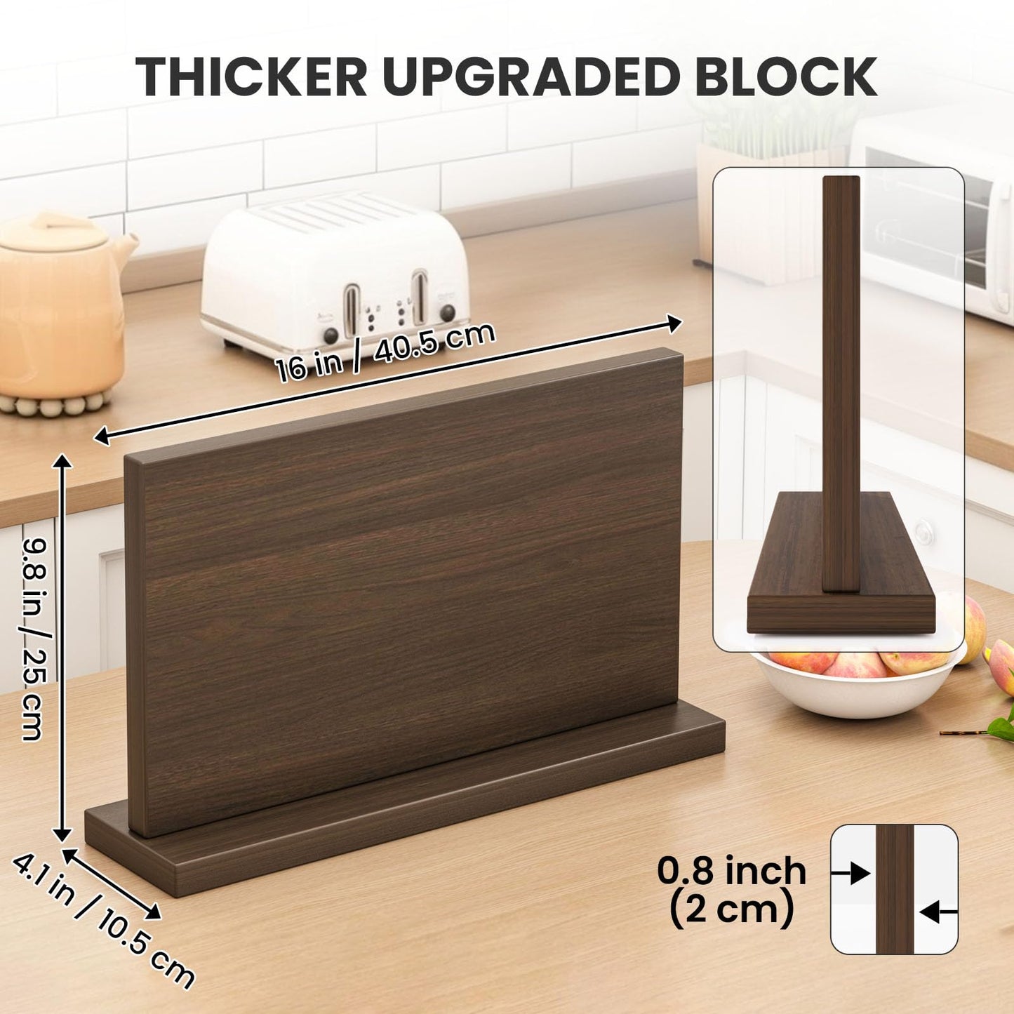 THMINS Extra Large Magnetic Knife Holder, 16 x 9 Inches Double-Sided Magnetic Knife Block Universal Multi-function Display Rack for Kitchen Counter (Dark Gray)