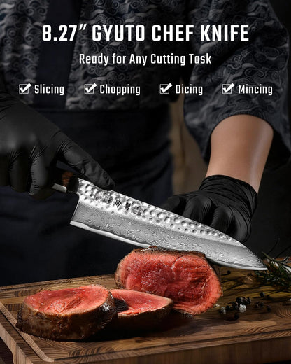 kanngou VG10 Damascus Chef Knife, 8.27 Inch Gyuto Knife with Rose Wood Handle and 67 Layers Damascus Steel, Japanese Kitchen Knife with Premium Gift Box