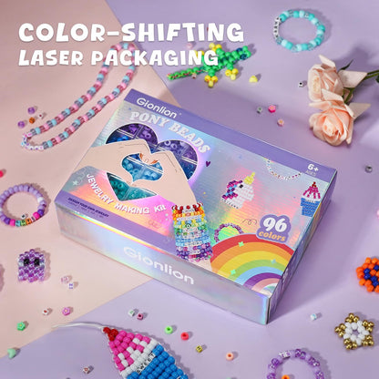 Gionlion 96 Colors 3550 Pcs Pony Beads Bracelet Making Kit, 5 Boxes Friendship Bracelet Kit with Letter Beads 6x9mm Rainbow Bead for Bracelets Jewelry Keychain Making Kit, Mothers Day Gifts Gifts