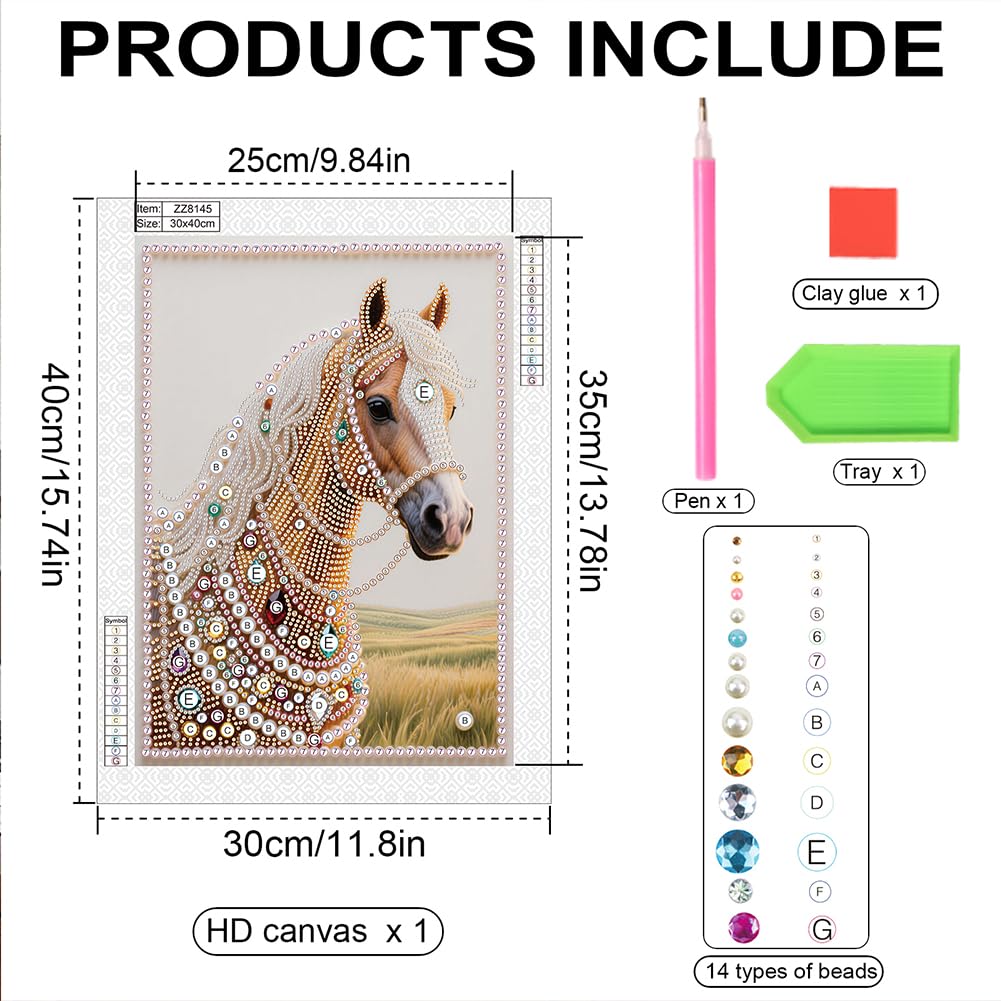 Kulvci DIY 5D Pearl Painting Kit, Horse Diamond Painting Kit for Adults Beginner, Bead Art Kits All-Pearl Dot Painting for Wall Decor, Creative Stress Relief Gift Home Decor,12 × 16 inch