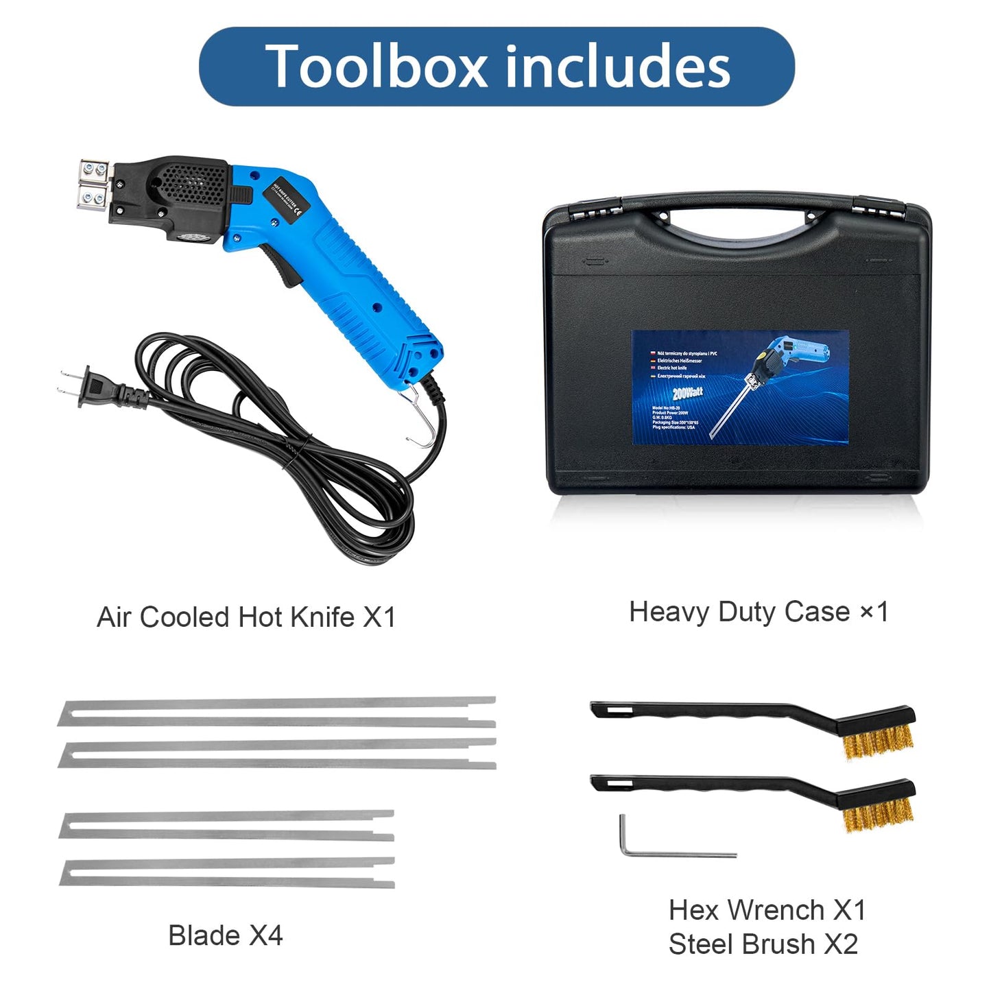Toemics Toemics Electric Hot Knife Foam Cutter – 200W Styrofoam Cutting Tool, 4 Adjustable 50-500°C Blades for Polystyrene, Sponge, Crafts, and Insulation (Blue)
