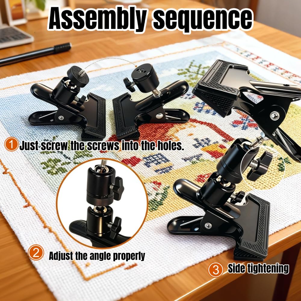 Embroidery Hoop Stand Holder - 360° Rotatable Adjustable Metal Table Clamp for Cross Stitchers,Hands-Free Sewing Needlework Stand,Fits 6–12 Inch Hoops,Portable Embroidery Stand with Protective Pads