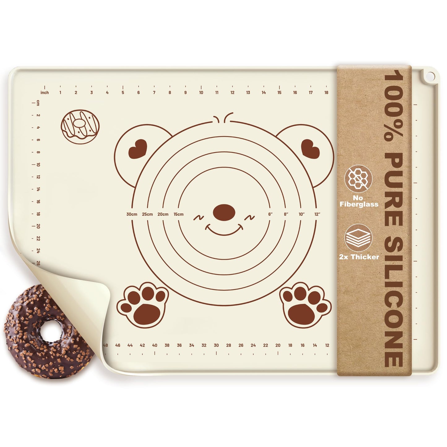 Silicone Baking Mat 28" x 20", Extra Thick Food Grade Liquid Silicone Non-Stick Dough & Pastry Rolling Mat with Measurements, Raised Edge, Reusable & Heat Resistant for Bread, Cookies, Pizza, Fondant