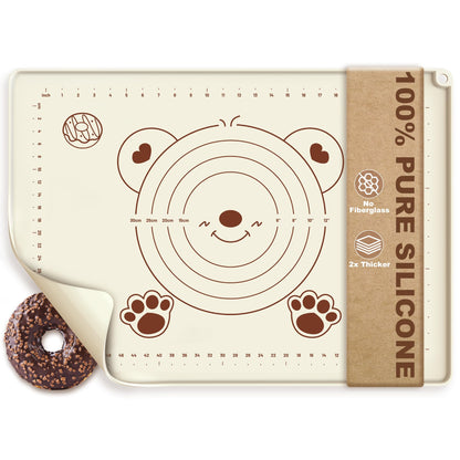 Silicone Baking Mat 28" x 20", Extra Thick Food Grade Liquid Silicone Non-Stick Dough & Pastry Rolling Mat with Measurements, Raised Edge, Reusable & Heat Resistant for Bread, Cookies, Pizza, Fondant