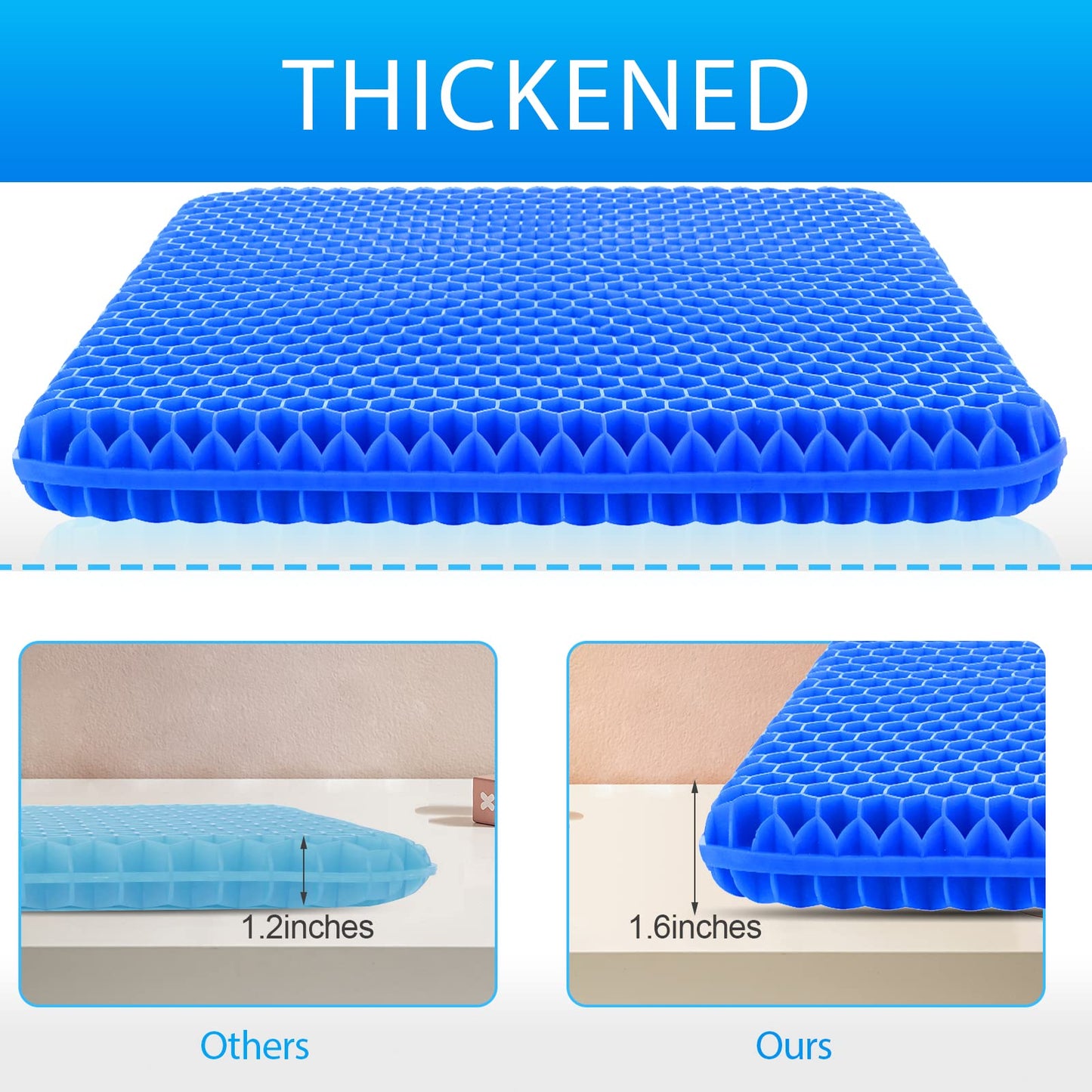 Hvllyan Gel Seat Cushion for Long Sitting (Thick & Extra Large), Gel Cushion for Wheelchair Soft, Chair Cushion, Car Seat Cushion Breathable, for Office Chair for Hip Pain