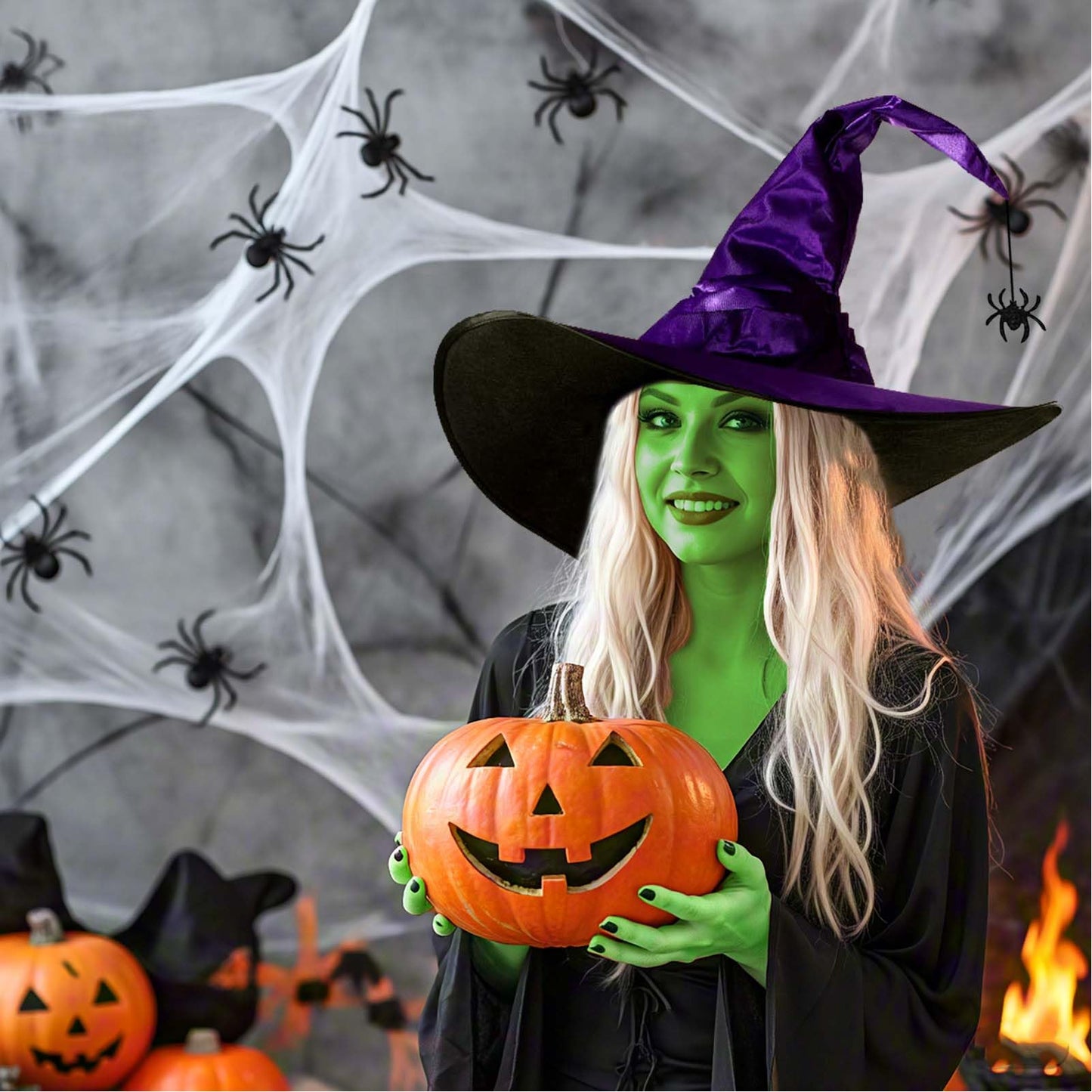 WXOIEOD Purple Witch Hat for Woman Mens Adult Large Witch Hats Halloween Cosplay Costume with Spider Decorations