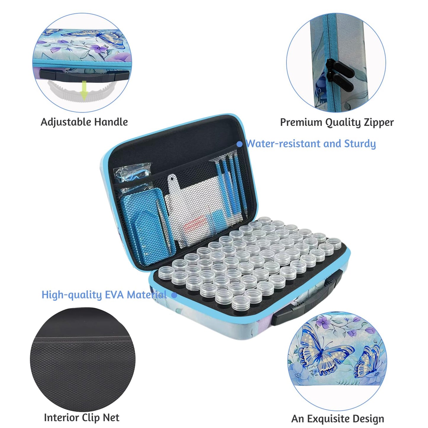 LIRUNQIU Diamond Painting Storage Containers, 60 Slots Diamond Painting Accessories and Tools for Diamond Art Organizer Case(Blue)