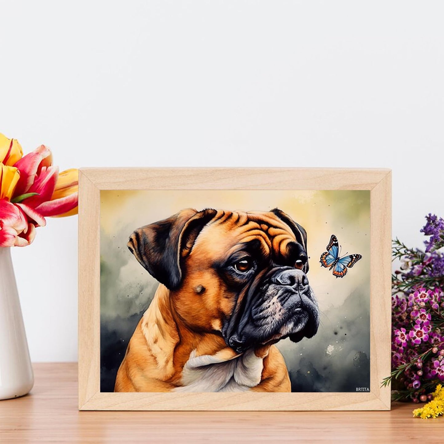 BRTITA Boxer Dog and Butterfly 5D Diamond Art Painting by Number Kits for Adults DIY Paint with Round Full Drill Diamond Gems Painting Art Craft for Home Wall Decor 12x16 inch / 30x40cm