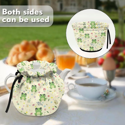 Cartoon Frog Tea Pot Cozies with Adjustable Drawstring, Dustproof Kettle Cover for Breakfast Pots, Machine Washable