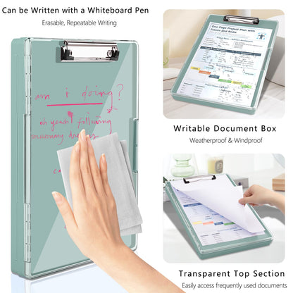 SFLHHDM Clipboard with Storage,Heavy Duty Clip Boards 8.5x11 with 2 Storage Case,Clear Visible Panel Storage Clipboards,Side Opening Nursing Clipboard Folder for Office Supplies-Dark Green
