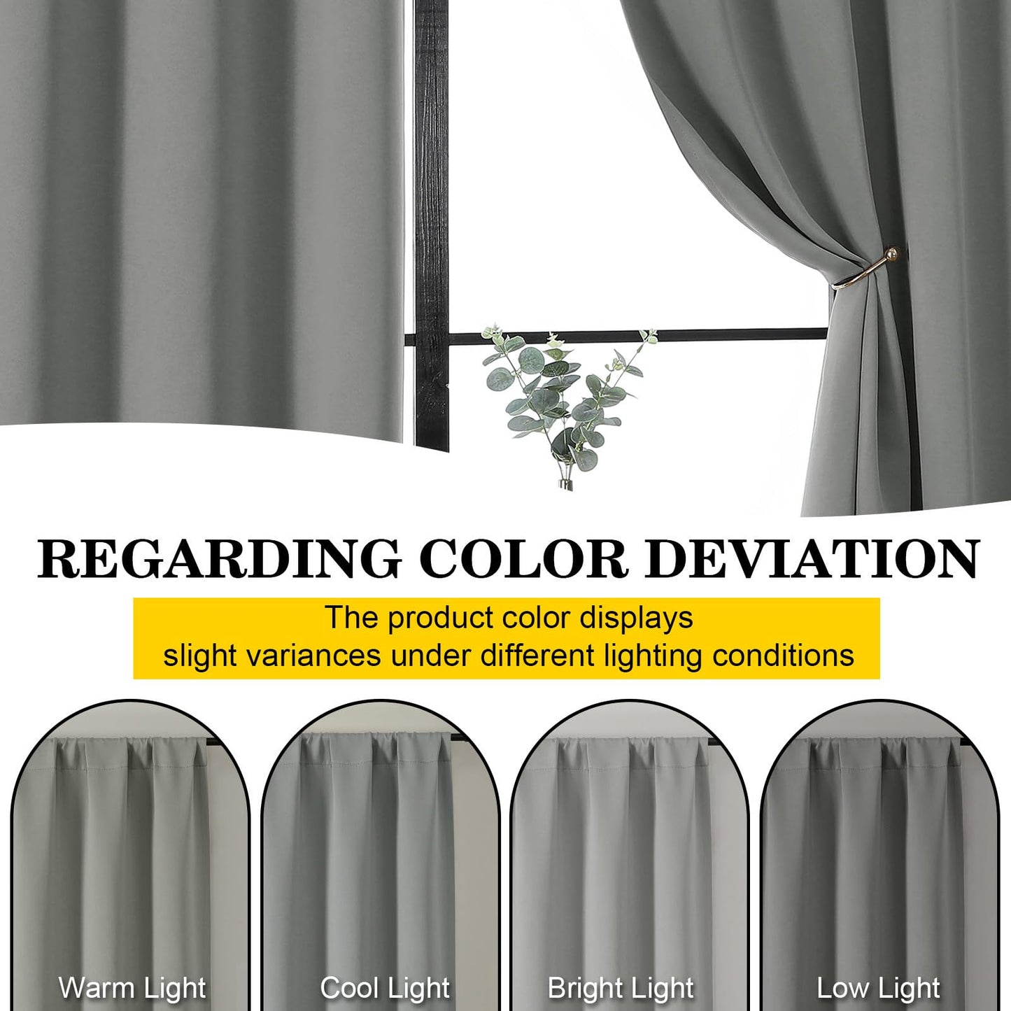 WelvetBLK Light Grey Blackout Curtains for Bedroom Living Room 63 Inch Length 2 Panels Set, Soft Solid Room Darkening Thermal Insulated Window Treatments, Rod Pocket Dining Room Curtains, 40" Wx63 L