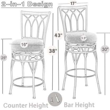 MIITODAY Farmhouse Swivel Bar Stools with Backs Set of 2, Adjustable 25"/30" Industrial Counter & Bar Chairs with Brown PU Leather, Antique Brass Metal, Vintage Rustic Wood for Kitchen, Pub, Bistro