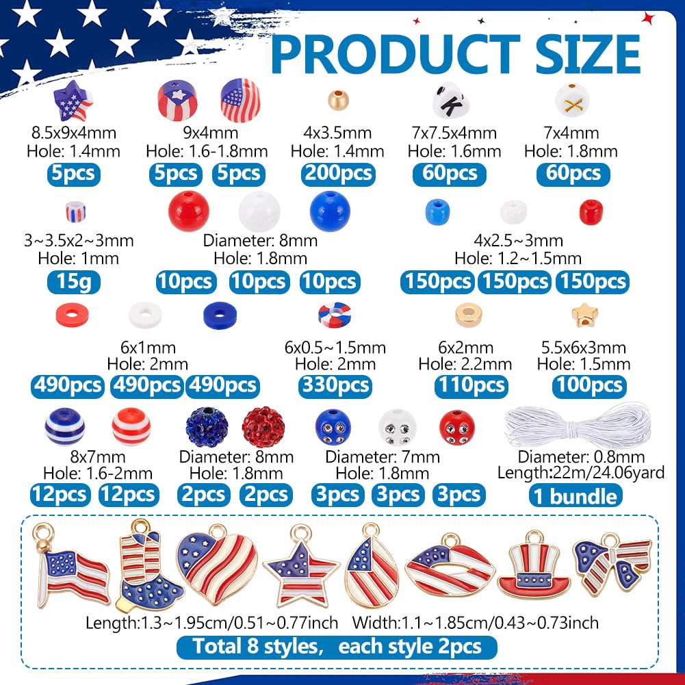 PH PandaHall 3014pcs Polymer Clay Beads Kit for 4th of July, Red White Blue Patriotic Beads Glass Seed Bead with Charms Cords for Bracelets Necklace Jewelry Making, Independence Day Party Decoration