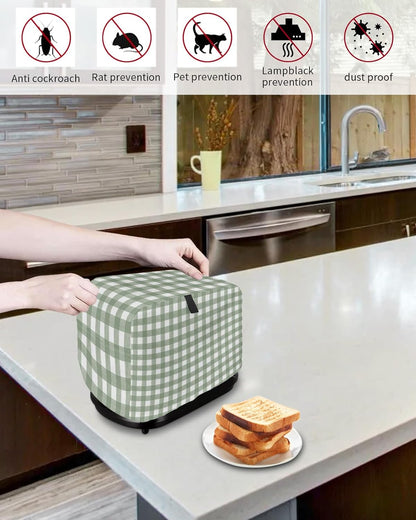 Sage Green Buffalo Plaid Toaster Cover 4 Slice - Large Kitchen Appliance Cover with Loop, Polyester Dust Protection