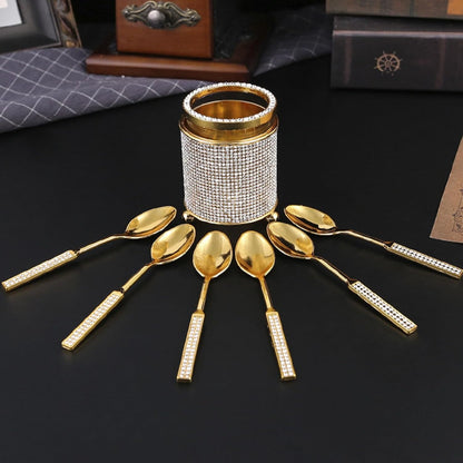 Coffee Spoons Set - 6Pcs Gold Espresso Spoons with Holder, Mini Teaspoons for Coffee, Ice Cream, Dessert