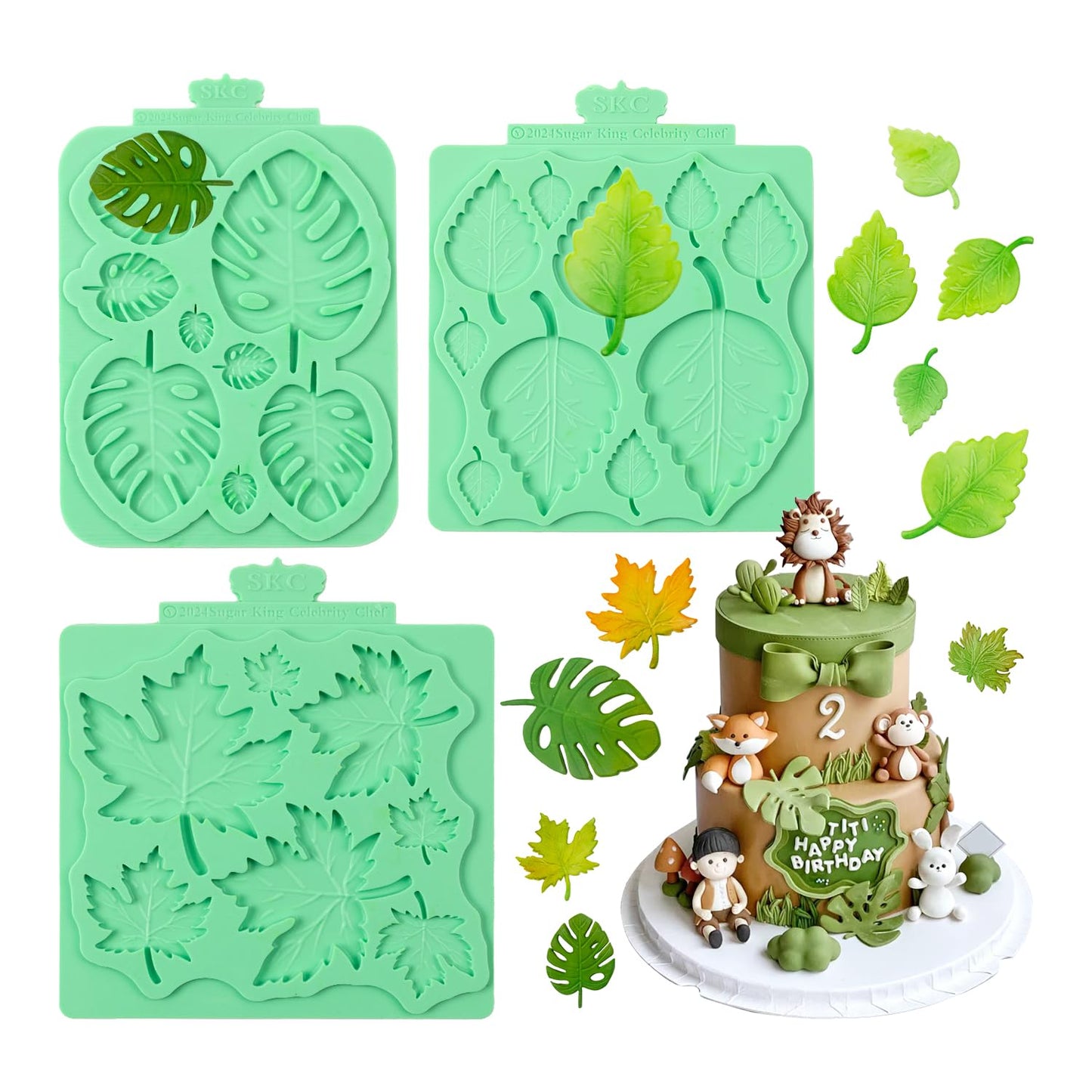 KALAIEN Leaf Molds Silicone,Leaves Chocolate Mold Leaf Fondant Molds Silicone for Clay Crafts Air Dry,3D Candy Gumpaste Moulds Set of 3