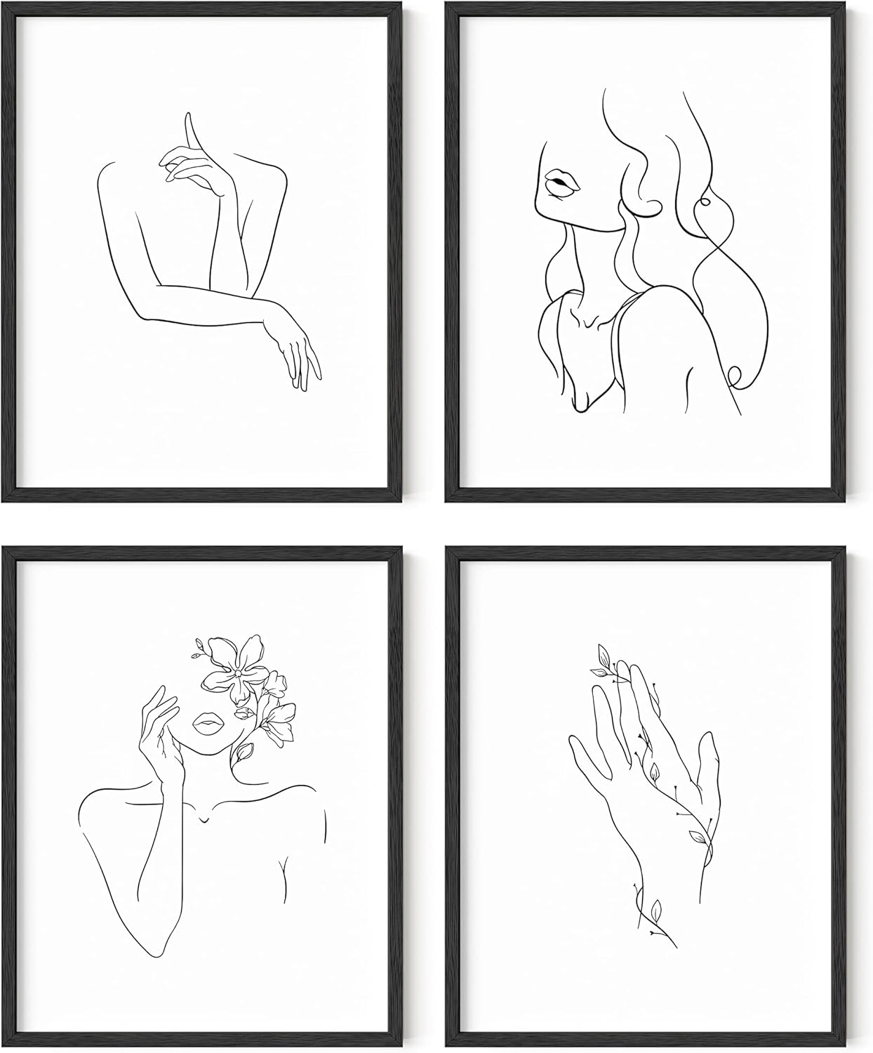 RipGrip Minimalist Line Art Prints Set of 4, Aesthetic Black and White Wall Art Painting (Unframed, 11x14)