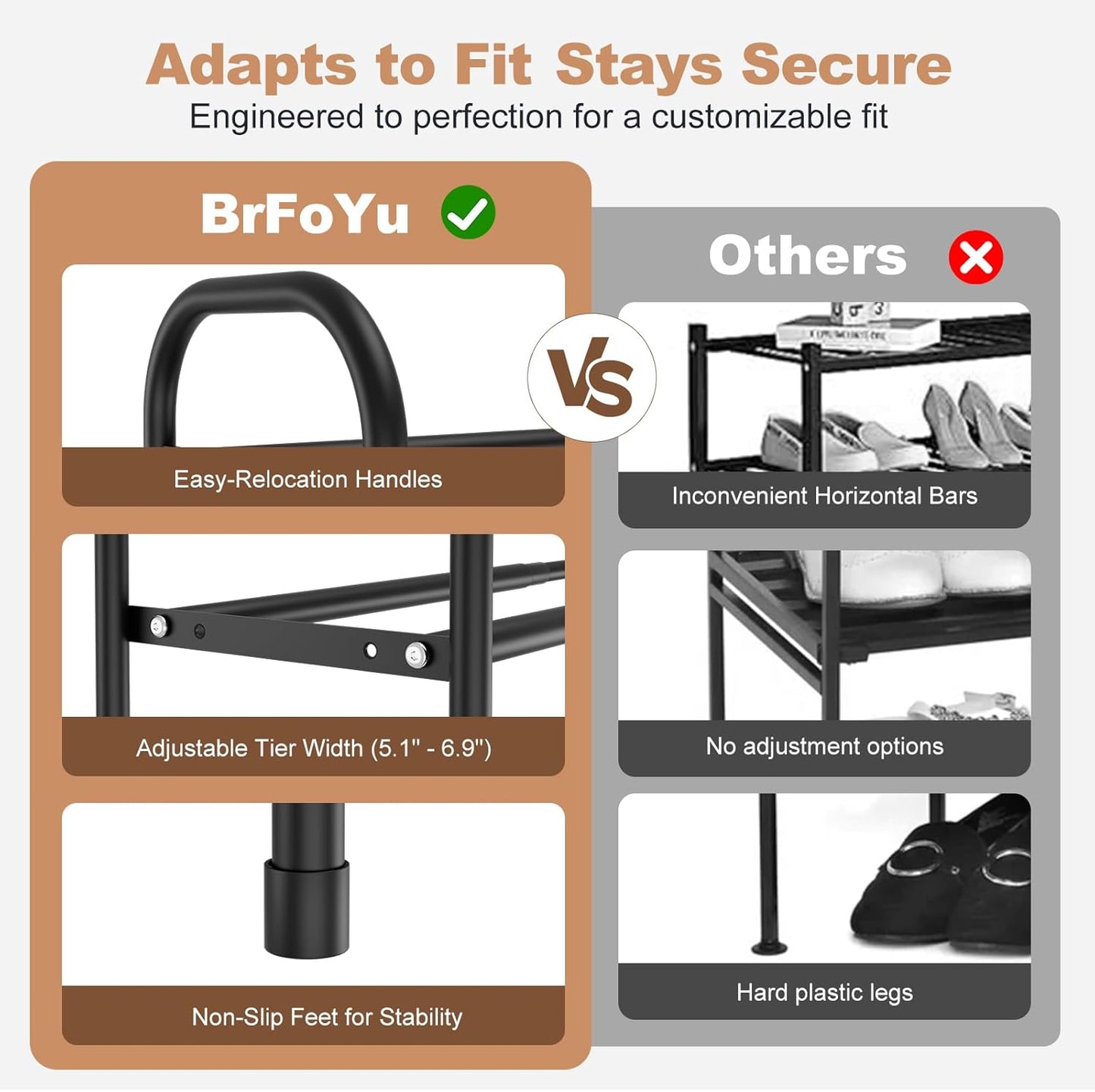 Closet, 18"-32" 3-Tier 12 Expandable Shoe Rack for Metal Shoe Rack for Entryway Adjustable Width Free Standing Shoe