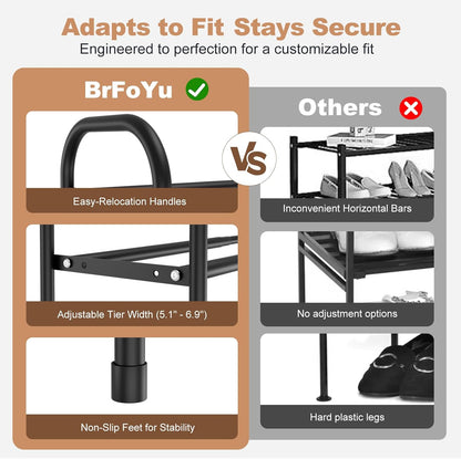 Closet, 18"-32" 3-Tier 12 Expandable Shoe Rack for Metal Shoe Rack for Entryway Adjustable Width Free Standing Shoe