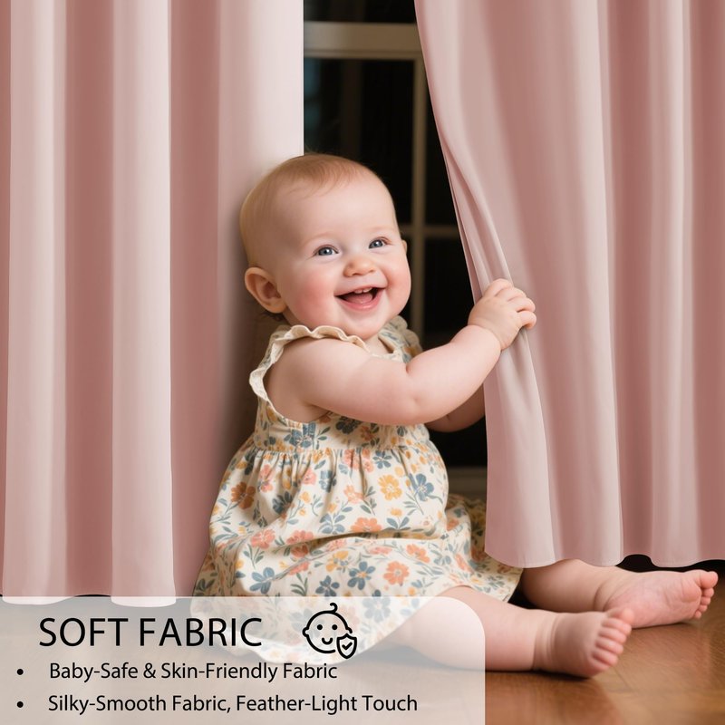 RYB HOME 100% Blackout Pink Curtains for Girls Bedroom, 2 Panels Blackout Thermal Insulated Noise Reducing Window Drapes for Kids Baby Room Living Room, 52 inches Wide by 84 inches Long