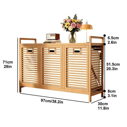 Bamboo Hidden Tilt-Out Laundry Hamper, 3 Compartment Laundry Sorter with Removable Waterproof Liner, Slim Organizer for Bathroom Bedroom Laundry Room
