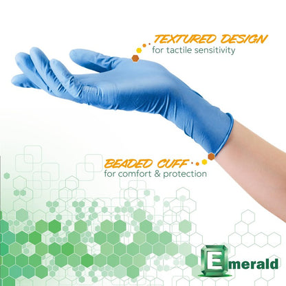Emerald - 1,000 Gloves - Full Case - Nitrile Medical Exam Gloves, Latex Free, Powder Free, 10 Boxes of 100, Blue, Size: Small