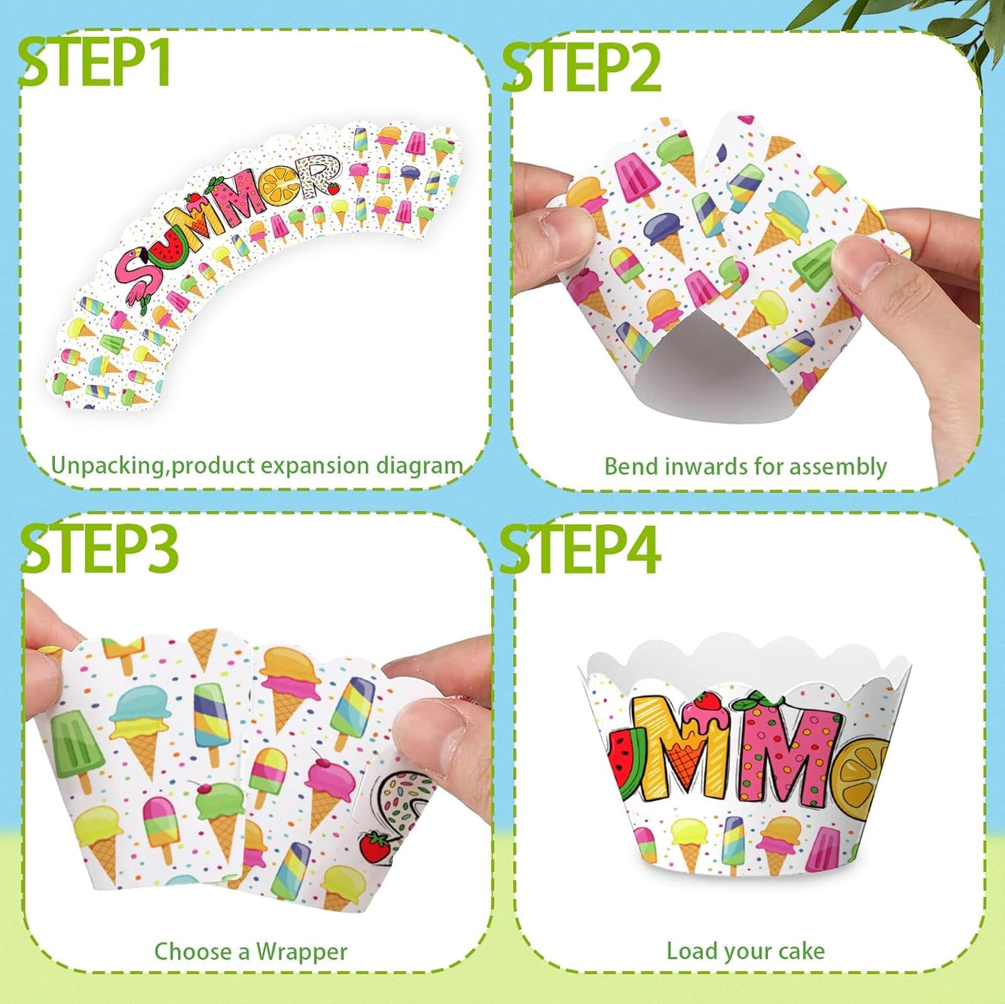 Fouliki Set-Wedding Ice Cream Cupcake Liners & Toppers Four Seasons Baby Shower Birthday Party Decorations,Baking