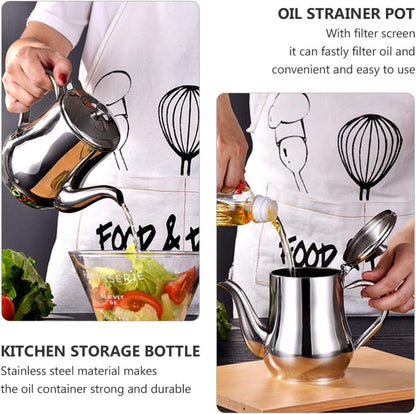 DOITOOL Stainless Steel Oil Strainer Pot, Oil Dispenser with Removable Strainer, Grease Storage Can for Home Kitchen