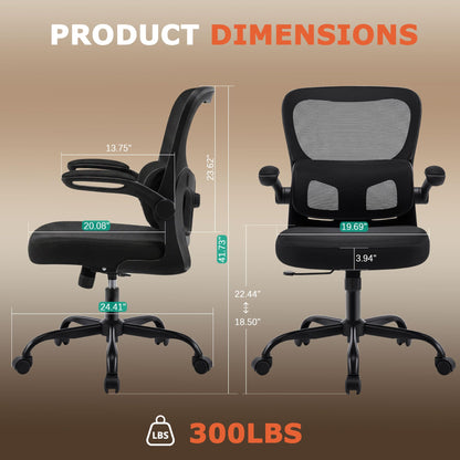 AreShark Office Chair Ergonomic Desk Chairs with Adjustable Lumbar Support, High Back Breathable Mesh Chair with Wheels& Flip-up Armrests,Rolling Swivel Comfy Task Computer Chair for Home Work Gaming