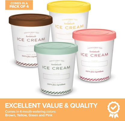 16 oz 4-Pack Frozen 1 Ice Cream Containers with Airtight Silicone Lids ( ) Homemade Ice Cream Container perfect
