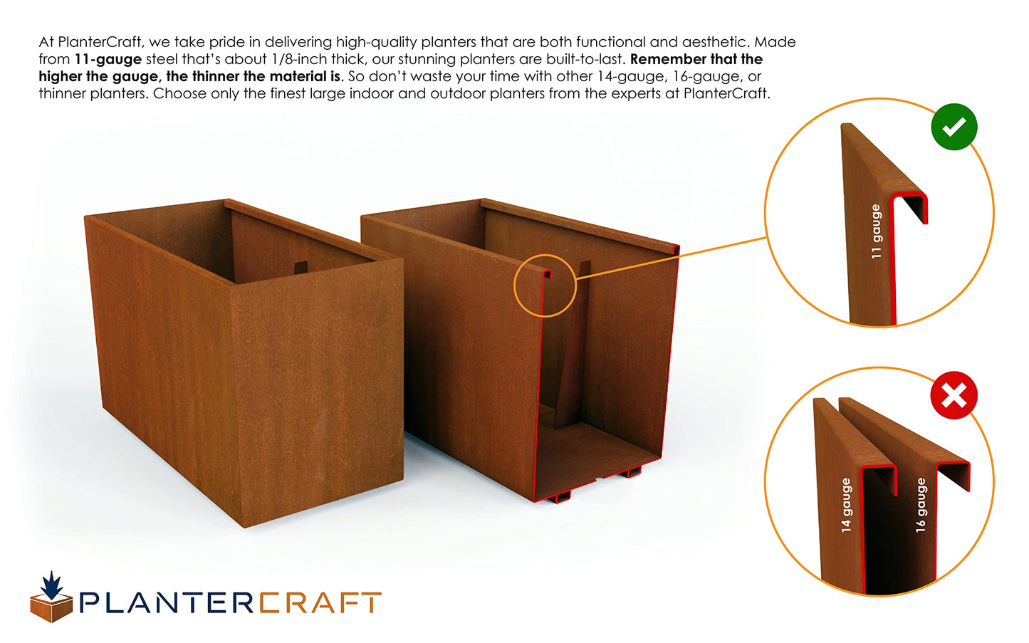 Plantercraft Large Rectangular Planters for Outdoor Plants | 72 Inch Corten Steel Planter & Extra Large Outdoor Planter Box | Metal Raised Garden Bed for Patios, Privacy Screens & Modern Landscapes