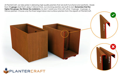 Plantercraft Large Rectangular Planters for Outdoor Plants | 72 Inch Corten Steel Planter & Extra Large Outdoor Planter Box | Metal Raised Garden Bed for Patios, Privacy Screens & Modern Landscapes